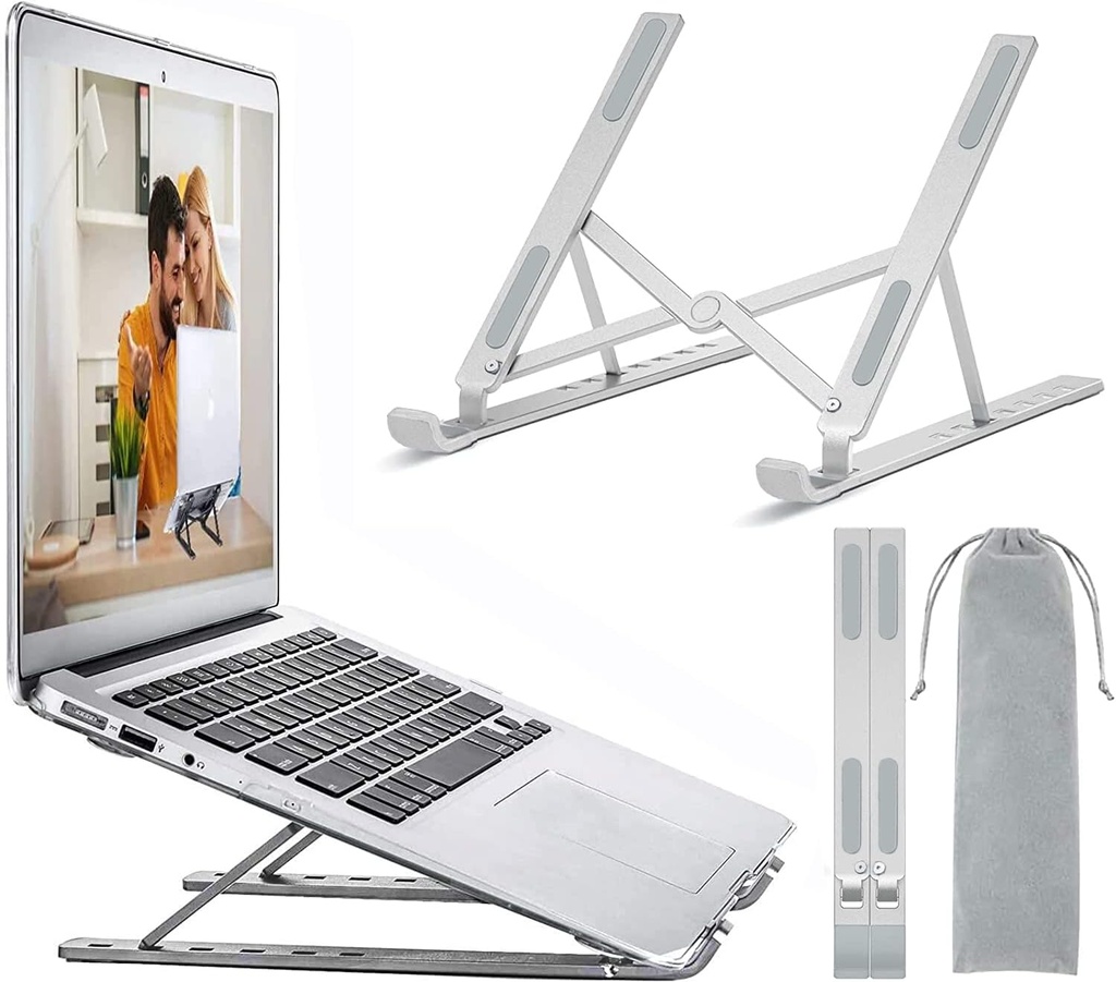 Support  pour ordinateur portable et tablette, pliable en aluminium, Angle de 6 niveaux réglables, Argent
